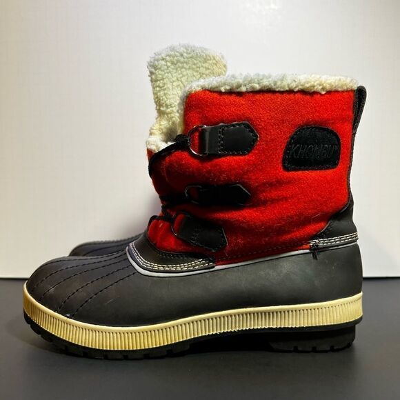 Womens KHOMBU Telluride Red Faux Fur Winter Duck Boots / Size 8M - Picture 4 of 11